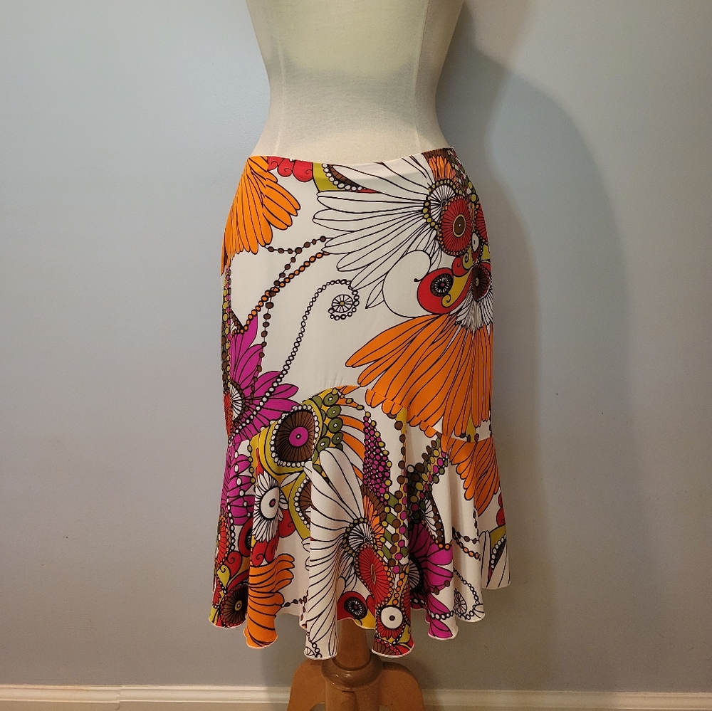 Trina Turk Floral Fit and Flare Silk Y2K Skirt SZ 8 - Picture 2 of 12
